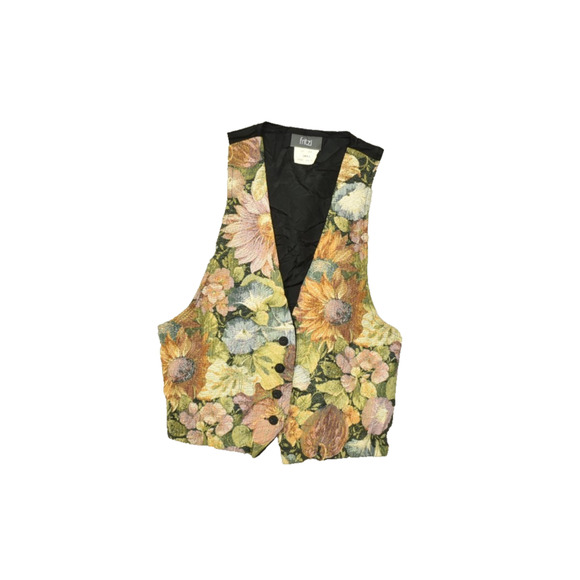 Vintage Fritzi Tapestry Floral Button Vest Women's Regular Size Small 894-075 - Picture 1 of 8